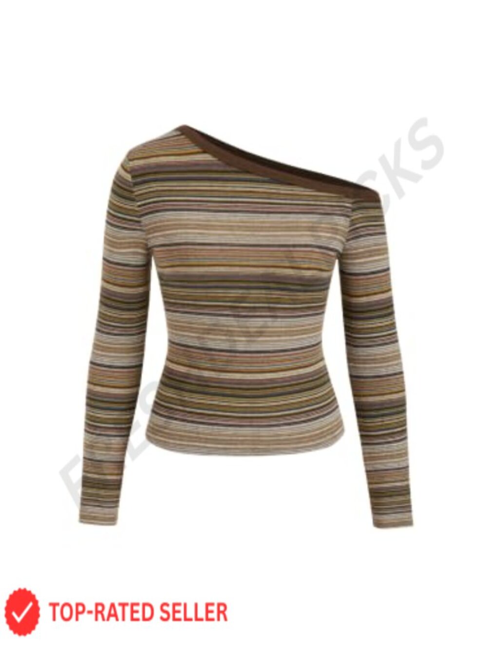 One Shoulder Knit Crop Top Striped Long Sleeve Asymmetrical